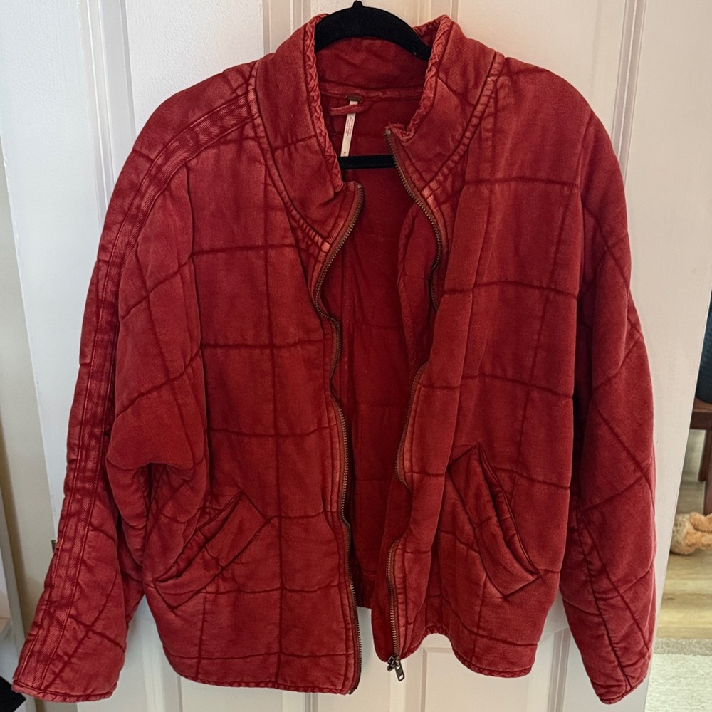 Free People Quilted Brick Red Puffer Jacket